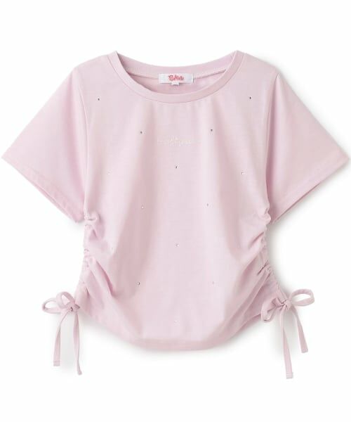 PINK-latte / ピンク ラテ Tシャツ | ラインストーン脇ドロストTシャツ(ライト ピンク)