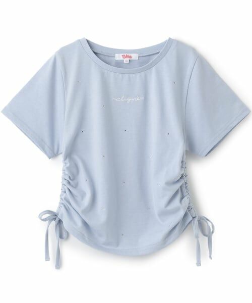 PINK-latte / ピンク ラテ Tシャツ | ラインストーン脇ドロストTシャツ(サックス)
