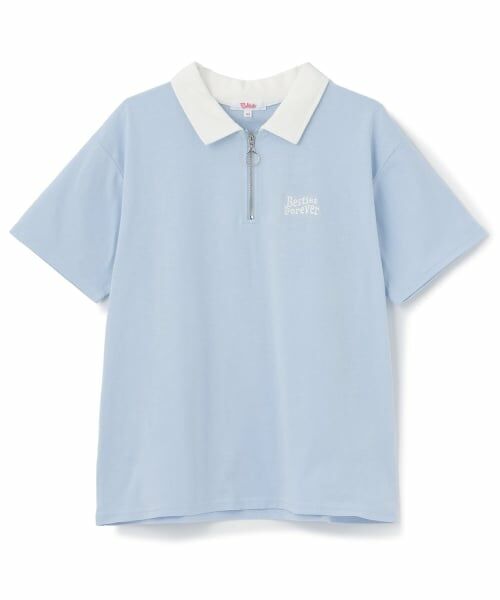 PINK-latte / ピンク ラテ Tシャツ | 【接触冷感】バックハート衿つきハーフZIP半袖T（サックス）