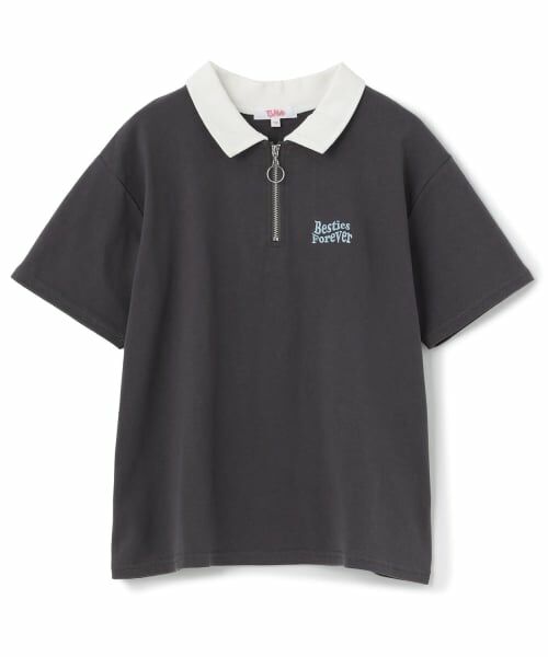 PINK-latte / ピンク ラテ Tシャツ | 【接触冷感】バックハート衿つきハーフZIP半袖T（チャコール）