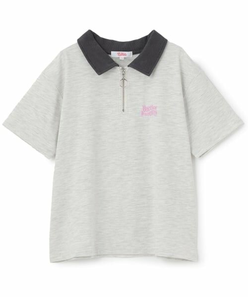 PINK-latte / ピンク ラテ Tシャツ | 【接触冷感】バックハート衿つきハーフZIP半袖T（シロ杢）