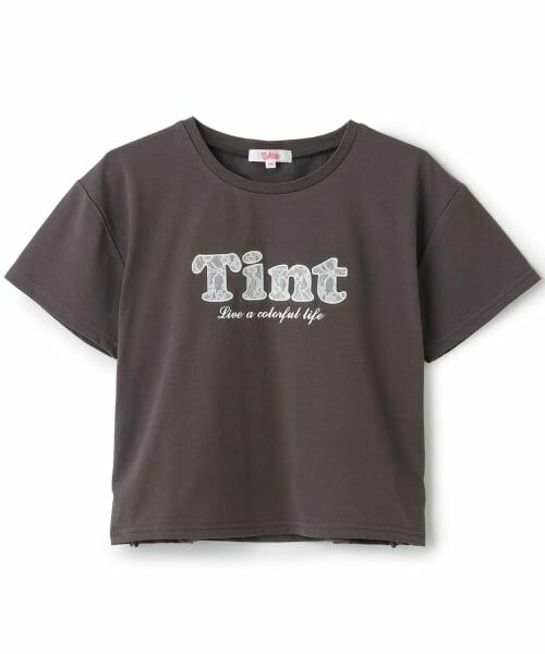 PINK-latte / ピンク ラテ Tシャツ | 【接触冷感】サイドドロストアップリケ半袖T(チャコール)