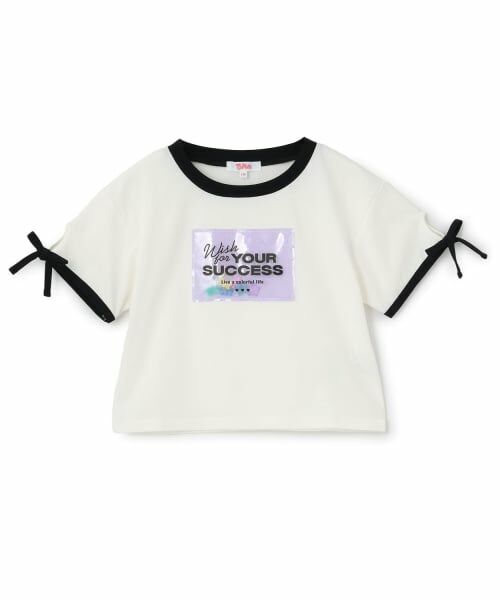 PINK-latte / ピンク ラテ Tシャツ | 【接触冷感】ラメクリアワッペン半袖リボンT（オフ ホワイト）