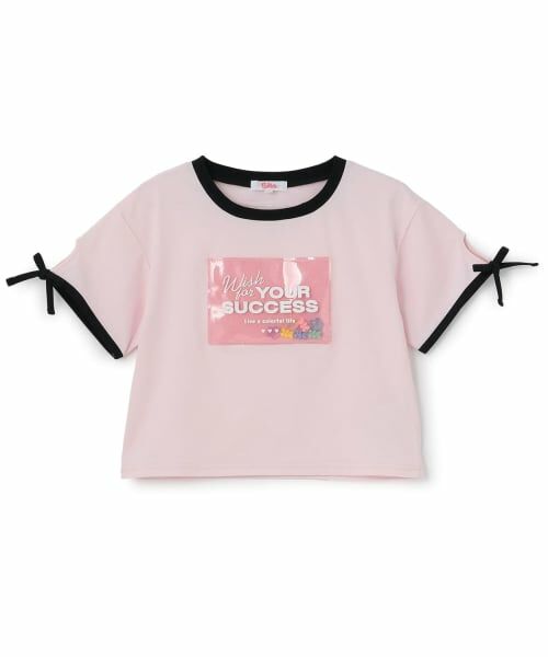 PINK-latte / ピンク ラテ Tシャツ | 【接触冷感】ラメクリアワッペン半袖リボンT（ライト ピンク）