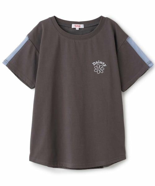 PINK-latte / ピンク ラテ Tシャツ | 【接触冷感】袖メッシュ切替チュニック半袖T(チャコール)