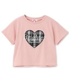 PINK-latte / ピンク ラテ Tシャツ | 【吸水速乾】チェックハートアップリケ半袖T