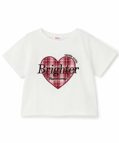 PINK-latte / ピンク ラテ Tシャツ | 【吸水速乾】チェックハートアップリケ半袖T(オフ ホワイト)