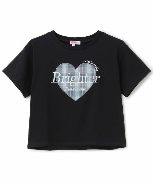 PINK-latte / ピンク ラテ Tシャツ | 【吸水速乾】チェックハートアップリケ半袖T(黒)
