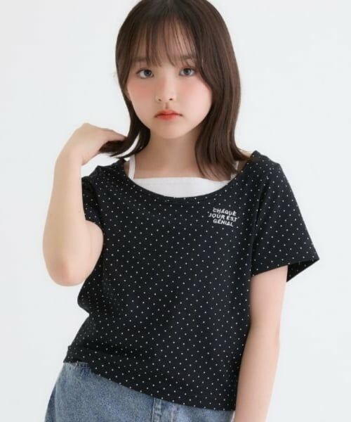 PINK-latte / ピンク ラテ Tシャツ | ドット柄レイヤード風トップス | 詳細7