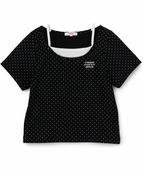 PINK-latte / ピンク ラテ Tシャツ | ドット柄レイヤード風トップス（黒）