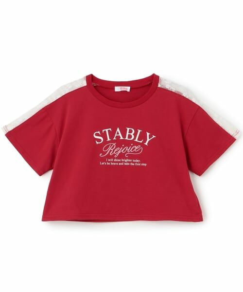 PINK-latte / ピンク ラテ Tシャツ | 【吸水速乾】肩レース切替半袖T(赤)