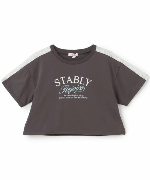 PINK-latte / ピンク ラテ Tシャツ | 【吸水速乾】肩レース切替半袖T(チャコール)