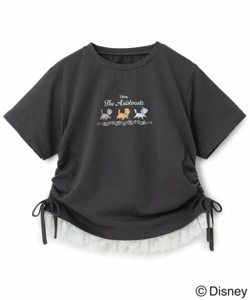 PINK-latte / ピンク ラテ Tシャツ | 【おしゃれキャット】【綿100%】裾レース半袖トップス（チャコール）