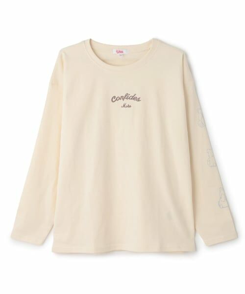 PINK-latte / ピンク ラテ Tシャツ | 【綿100%】袖くまちゃんロンT(アイボリー)