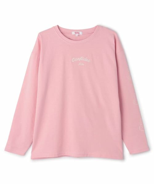 PINK-latte / ピンク ラテ Tシャツ | 【綿100%】袖くまちゃんロンT(ライト ピンク)