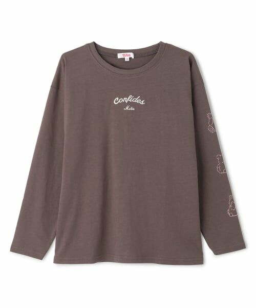 PINK-latte / ピンク ラテ Tシャツ | 【綿100%】袖くまちゃんロンT(チャコール)