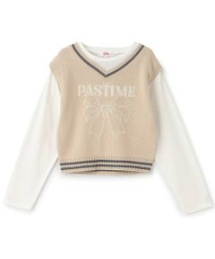 PINK-latte / ピンク ラテ Tシャツ | 【洗える】ロンTドッキングリボンニットベスト