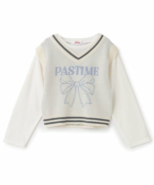 PINK-latte / ピンク ラテ Tシャツ | 【洗える】ロンTドッキングリボンニットベスト(アイボリー)