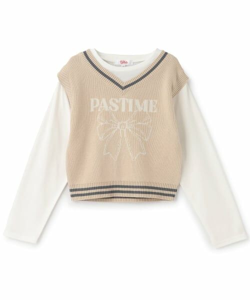 PINK-latte / ピンク ラテ Tシャツ | 【洗える】ロンTドッキングリボンニットベスト(ベージュ)