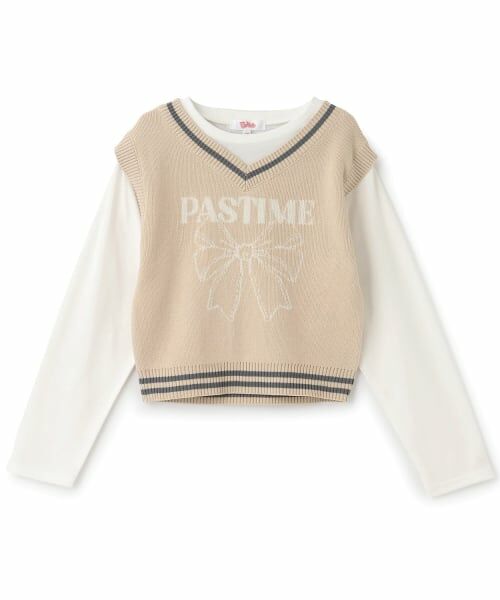 PINK-latte / ピンク ラテ Tシャツ | 【洗える】ロンTドッキングリボンニットベスト | 詳細19