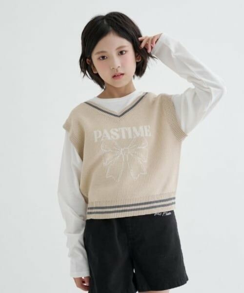 PINK-latte / ピンク ラテ Tシャツ | 【洗える】ロンTドッキングリボンニットベスト | 詳細9