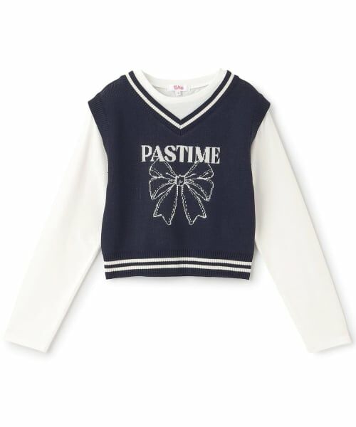 PINK-latte / ピンク ラテ Tシャツ | 【洗える】ロンTドッキングリボンニットベスト(紺)