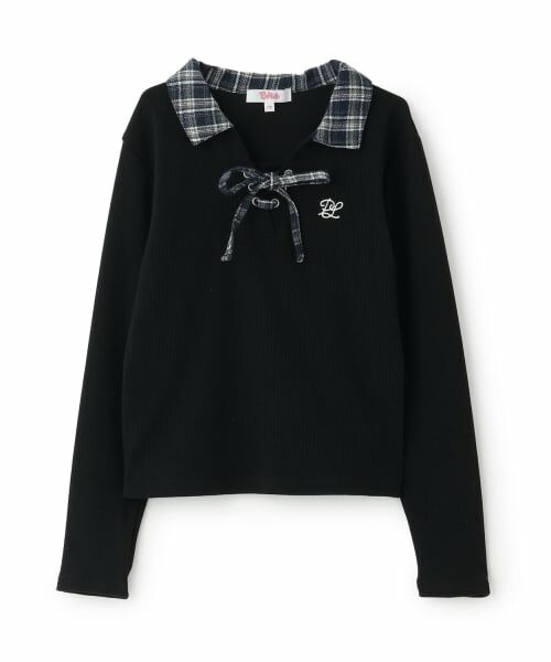 PINK-latte / ピンク ラテ Tシャツ | チェックシャツレイヤードテレコロンT(黒)