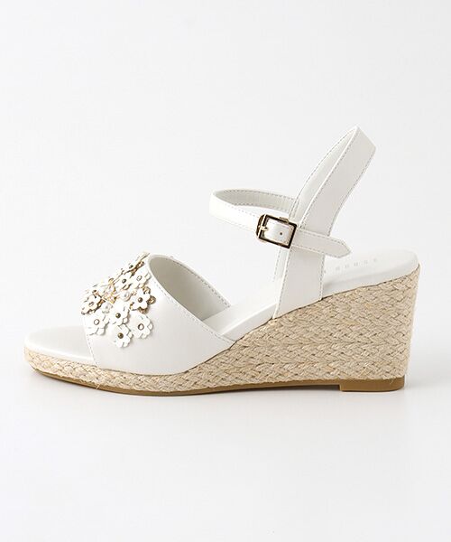 セール】 【アウトレット】フラワー＆パール使いサンダル （サンダル