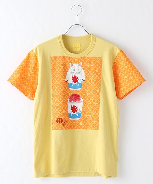 PINK HOUSE / ピンクハウス Tシャツ | 【アウトレット】かき氷と猫プリントＴシャツ（イエロー）