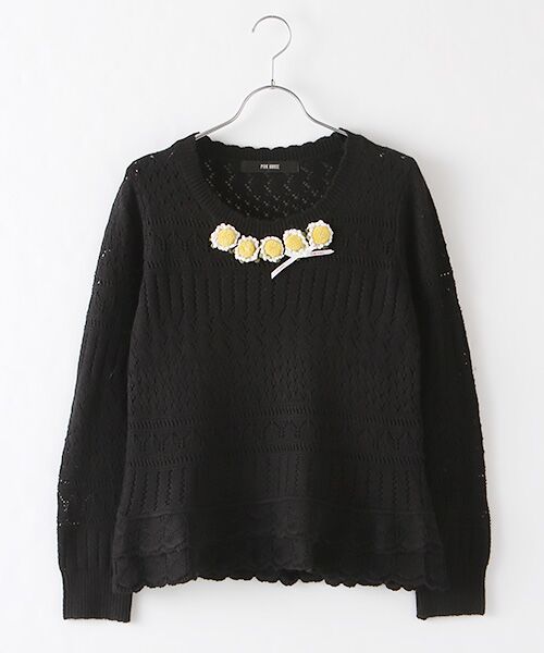 PINK HOUSE / ピンクハウス ニット・セーター | 【アウトレット】マーガレットモチーフ付きニットプルオーバー（クロ）