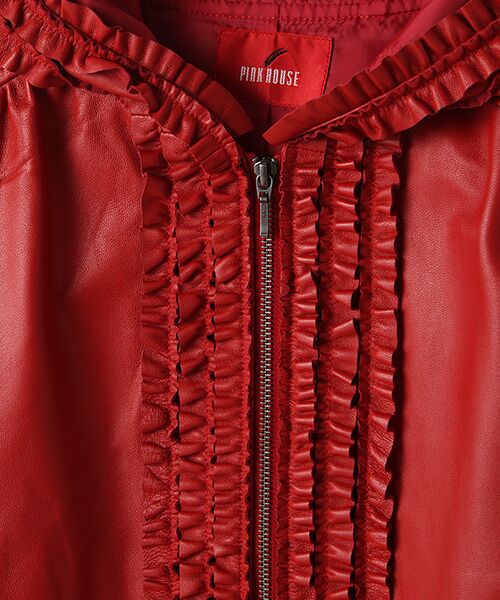 ピンクハウス 赤 フード付き 羊革 ライダースジャケット1〜2回程着用