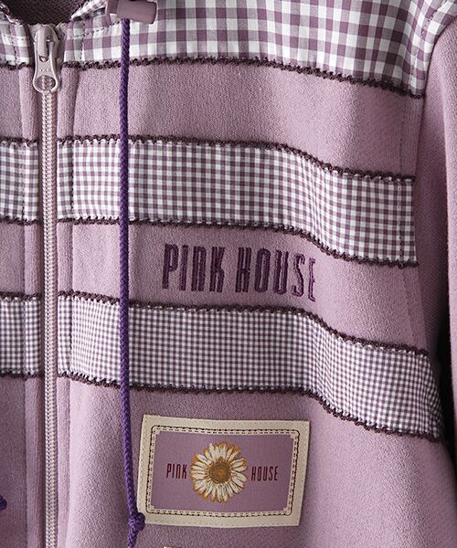 PINK HOUSE / ピンクハウス パーカー | ギンガムパッチワーク使いロングパーカー | 詳細6