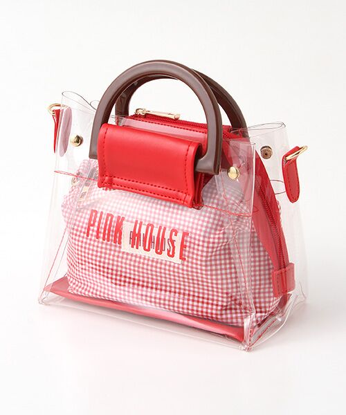 PINK HOUSE / ピンクハウス ショルダーバッグ | ギンガムポーチ付きビニール多機能バッグ | 詳細7
