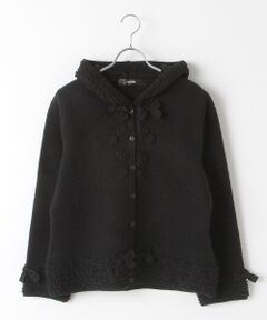 PINK HOUSE / ピンクハウス カーディガン・ボレロ | モチーフ付きフリルニットフードカーディガン