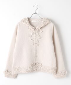 PINK HOUSE / ピンクハウス カーディガン・ボレロ | モチーフ付きフリルニットフードカーディガン
