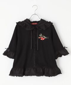 【日本製】PINK HOUSE ピンクハウス パーカー フリル レース 黒 F PINK HOUSE（ピンクハウス）の「コットンワッフルフリルパーカー