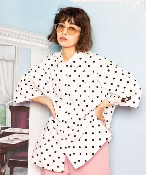 little sunny bite×PINK HOUSE coin dot shirt blouse