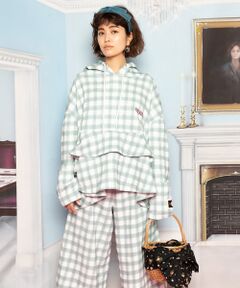 little sunny bite×PINK HOUSE hand drawing checker frill hoodie