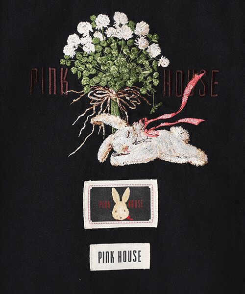 PINK HOUSE / ピンクハウス Gジャン・デニムジャケット | White Cloverリース＆sleeping rabbit刺繍デニムジャケット | 詳細1