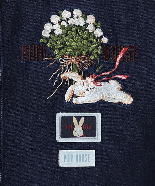 White Cloverリース＆sleeping rabbit刺繍デニムジャケット