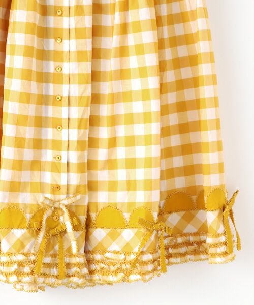ピンクハウス黄色ギンガムチェックロングスカート-