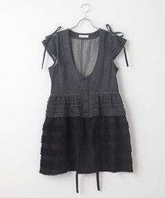 PINK HOUSE / ピンクハウス ベスト | オールドデニム×ローンフリルロングベスト