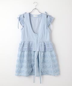 PINK HOUSE / ピンクハウス ベスト | オールドデニム×ローンフリルロングベスト