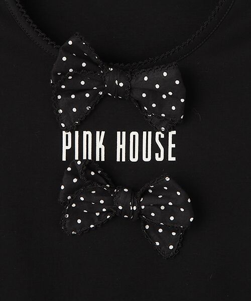 【美品】PINK HOUSE♡ロゴ入りリボン＆ドット♡リボンモチーフ付きブラウス