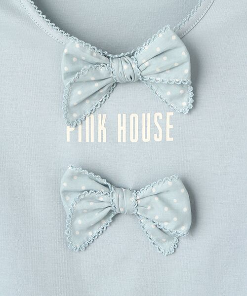 【美品】PINK HOUSE♡ロゴ入りリボン＆ドット♡リボンモチーフ付きブラウス