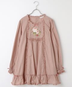 Berry Rose刺繍入りアンティークギンガムチュニックブラウス