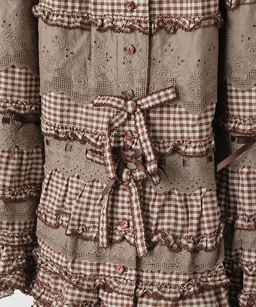 【美品】ピンクハウス チェック スモッキング刺繍使い レース挟み込みスカート