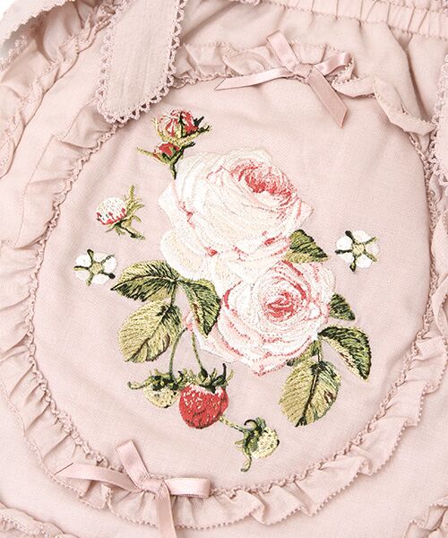 Berry Rose刺繍アップリケ付きフリルポシェット （ショルダーバッグ