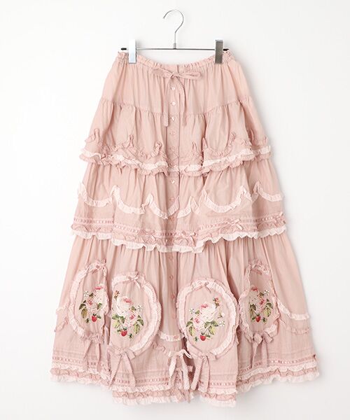 【美品】ピンクハウス スカート 5段フリル ロング丈 フローラル刺繍