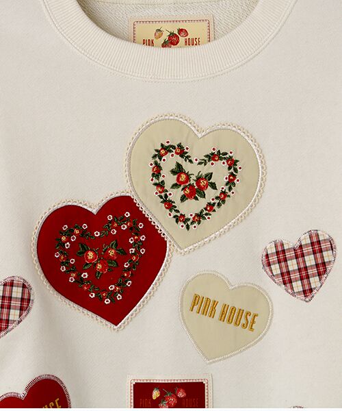 PINK HOUSE / ピンクハウス スウェット | Rambling Hearts刺繍ハートワッペン付きトレーナー | 詳細2